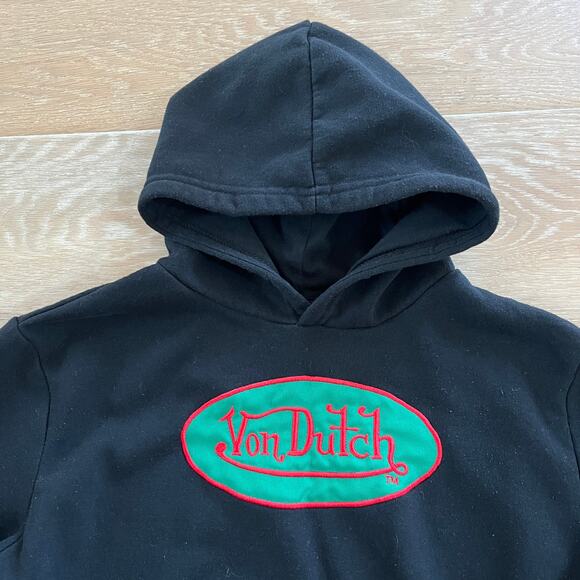 Von Dutch Kids Black Patch Black Hoodie Sweatshirt 14/16 - Picture 2 of 5